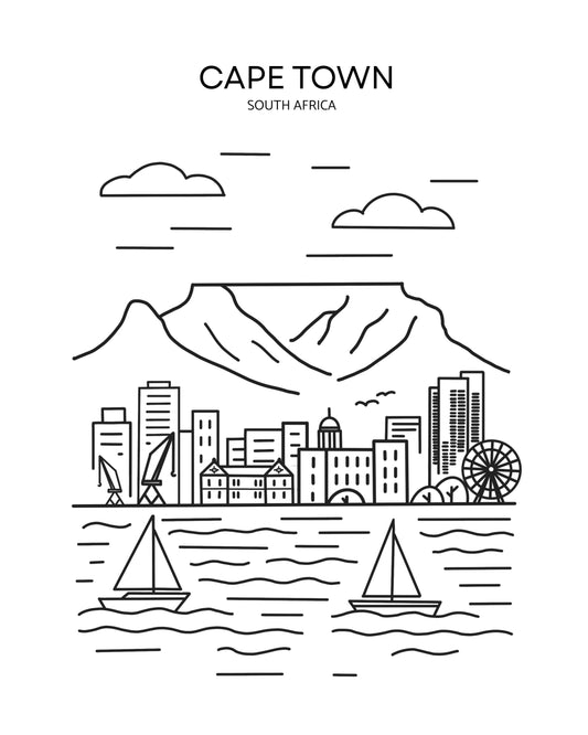 Cape Town Line Art- Black Illustrated Tote Bag