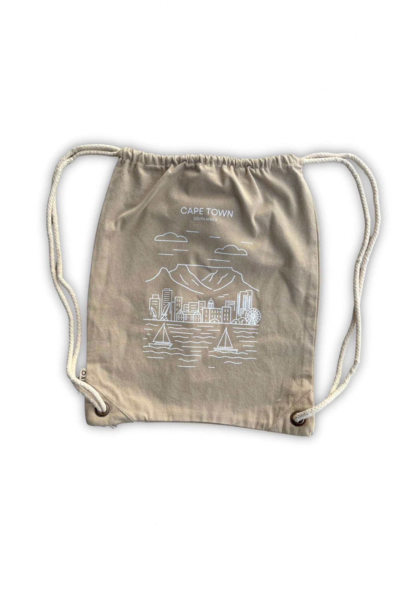 Cape Town Skyline- Stone Drawstring Bag