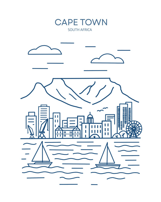 Cape Town Line Art- Blue Illustrated Tote Bag