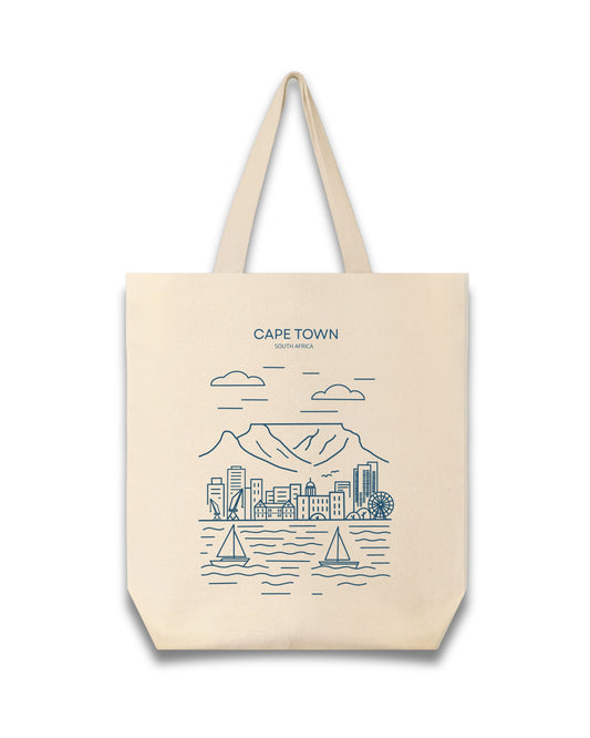 Cape Town Line Art- Blue Illustrated Tote Bag