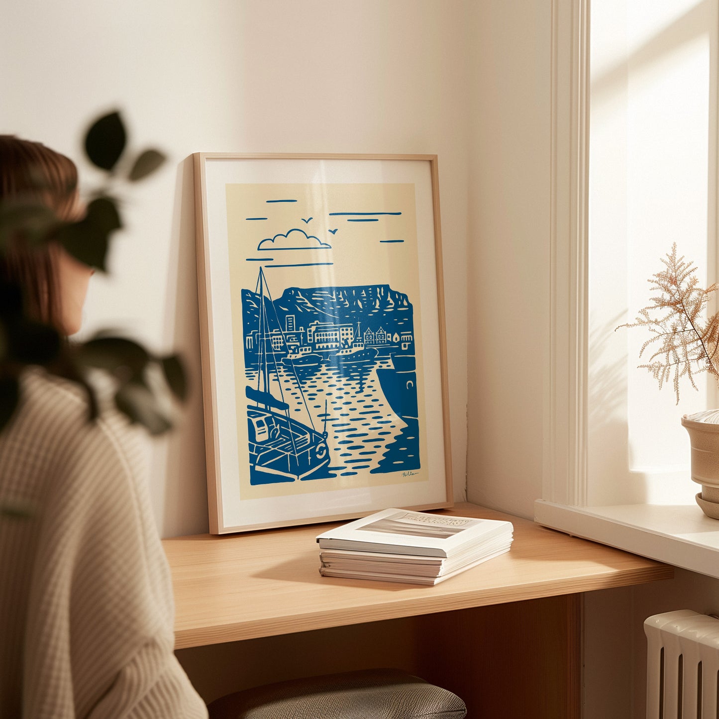 Cape Town Waterfront- Delft-Lino Style Art Print