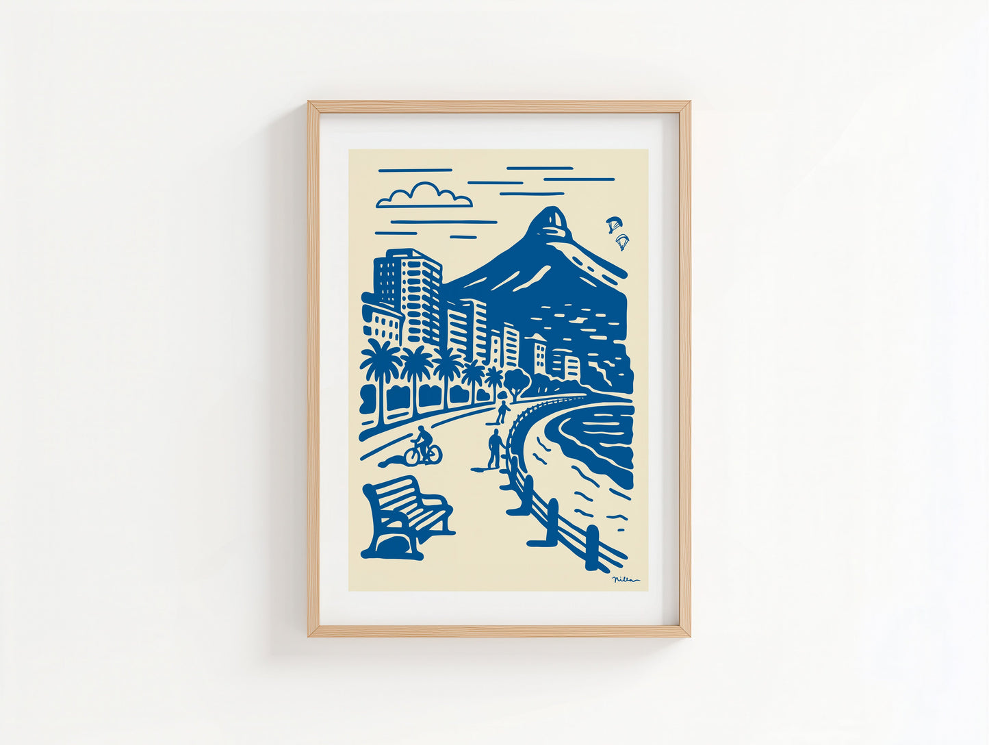 Sea Point, Cape Town- Delft-Lino Style Art Print
