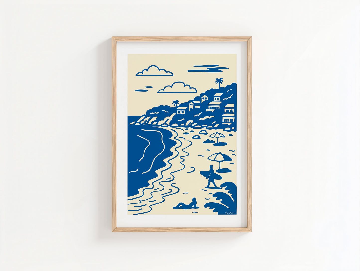 Clifton Beach- Delft-Lino Style Art Print