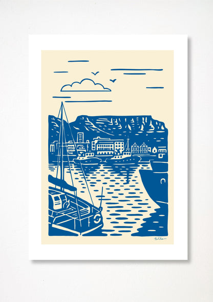 Cape Town Waterfront- Delft-Lino Style Art Print