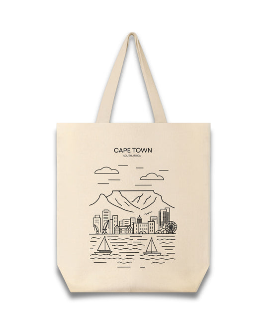 Cape Town Line Art- Black Illustrated Tote Bag