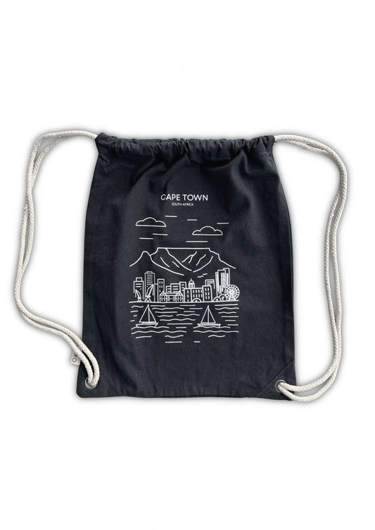 Cape Town Skyline- Black Drawstring Bag
