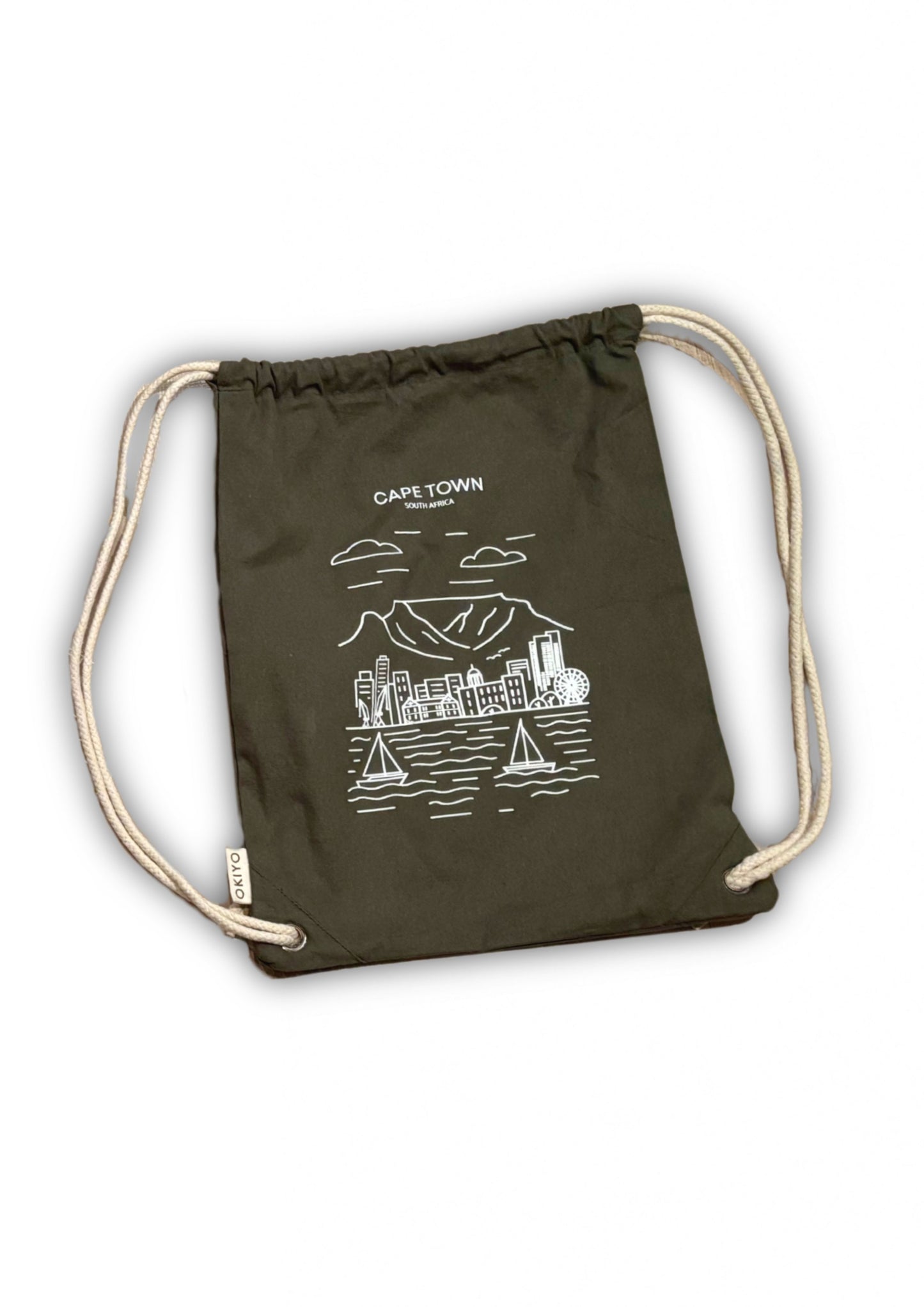 Cape Town Skyline- Army Green Drawstring Bag
