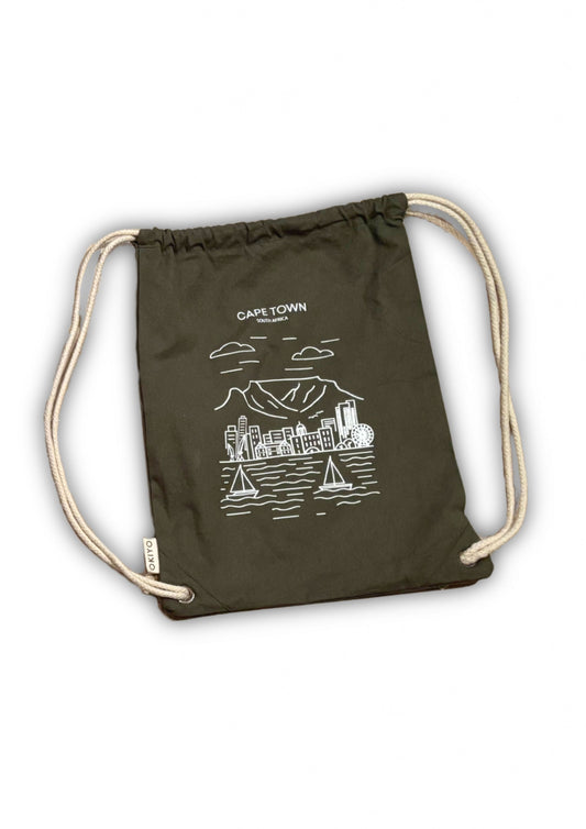Cape Town Skyline- Army Green Drawstring Bag