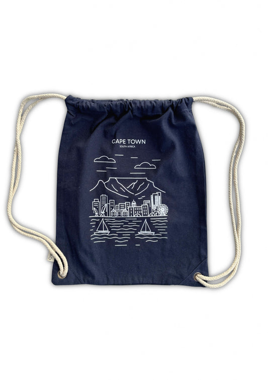 Cape Town Skyline- Navy Drawstring Bag