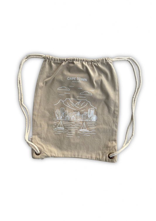 Cape Town Skyline- Stone Drawstring Bag