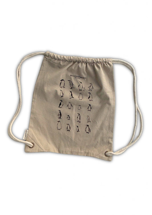 Boulders Beach Penguins- Stone Drawstring Bag